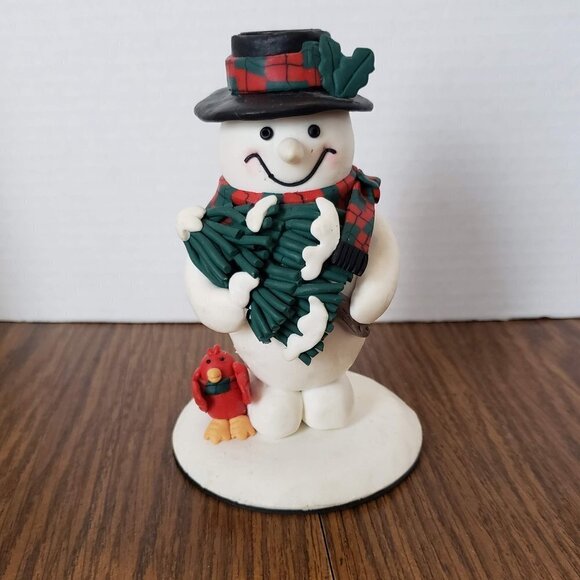 6 Inch Ceramic Snowman Pillar Candle Holder With Medal Base - Picture 1 of 4